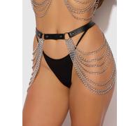 House of Desire Black Chain and Leather-Like Draped Garter - One size - Black Black