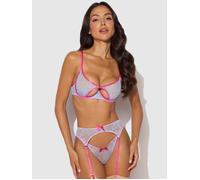 House of Desire Blue Yvone Lace Open Cup Underwire Bra Set - Small - Blue Blue