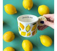 HOUSE OF DISASTER Lemon Fruity Cup | Squeeze the Day Message, Lemon Slice Handle, Gift Boxed, Hand Wash Only, Lemon Print Design