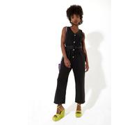 House Of Holland Black 90’S Look Denim Jumpsuit With A Belt And Tortoise Shell Buttons Black M