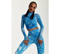 House of Holland Women's Denim Print High-Neck Top in Blue | Size: 12 House Of Holland Blue 12