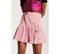 House of Holland Women's Light Pink Denim Studded Pleated Skirt | Size: 14 House Of Holland Pink 14
