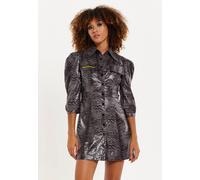 House Of Holland Mini Dress Grey Wet Look Zebra Stripe Grey 12