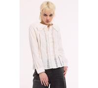 House Of Holland Openwork Lace Panel Cotton Shirt In Cream Cream