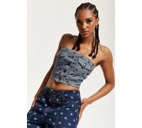 House of Holland Women's Star Print Grey Denim Bandeau Top | Size: 6 House Of Holland Grey 6