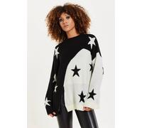 House of Holland Women's Monochrome Slit Detail Star Jumper in Black | Size: Small