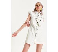 House of Holland Women's Rocker Faux Leather Twist Button Down Dress Off-White in White | Size: 10 House Of Holland White 10