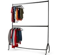 House of Home Double Clothes Rail Heavy Duty, 2-Tier 7ft x 6ft, 95kg Per Tier, 4 Lockable Castor Wheels, No Tool Assembly, Black Steel for Bedroom, Dressing Room and Retail Display