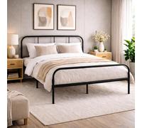 House Of Home Double Size Bed Frame Black Metal Rounded Headboard Easy Assembly Bed