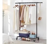 House Of Home Heavy Duty Clothes Rail with Shelf on Wheels - Adjustable Width & Height, Garment Rack, 80kg Capacity, Lockable Castors (Black)