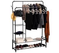 House Of Home - Heavy Duty Freestanding Double Black Clothes Rail - 3.5ft Long x 5.5ft Tall - Perfect for Bedroom, Hallways - (5 Shelves)