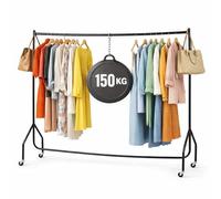 House of Home Superior Heavy Duty Clothes Rail 150kg Capacity 6ft L x 5ft H Metal Garment Rack, Lockable Wheels Portable, No Tool Assembly, Powder Coated Black, Strong & Durable for Home or Shop
