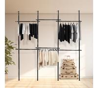House of Home Telescopic Clothes Rail Triple Wardrobe Hanging Rack Adjustable Storage Black House of Home Black