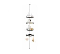 House Of Home Telescopic Shower Caddy 4 Tier Adjustable Height 95 to 275cm | Corner Organiser Rustproof 4 Adjustable Black Shelves With Hooks & Drainage Holes, Easy Install No Tools or Drill Needed