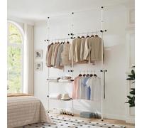 House Of Home Telescopic Wardrobe Extendable Organiser Double White Rail Clothes Rack Baskets Storage