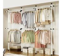 House Of Home Triple Telescopic Wardrobe Organiser White Hanging Rail Clothes Rack Adjustable Storage Shelving