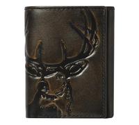 House of Jack Co. Trifold Wallet | Men's Leather Trifold | Full Grain Cowhide with Hand Burnished Finish | Outdoorsman Wallet | Waterfowler Gift, Black, One Size, Deer
