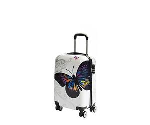 House Of Leather Butterfly Print Hard Shell Four Wheel Expandable Luggage Multicolour Suitcase Cabin Size