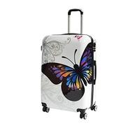 House Of Leather Butterfly Print Hard Shell Four Wheel Expandable Luggage Multicolour Suitcase Large Size