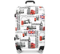House Of Leather Four Wheels Hard Shell London City Print Suitcase Lockable Travel Luggage (White, Cabin)