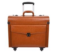House of Leather Four Wheeled Pilot Case Faux Leather Lightweight Cabin Bag Commander Black in Light Tan | Size: Small House of Leather Light Tan Small