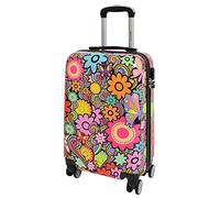 House Of Leather Four Wheels Hard Shell Suitcase Flower Printed Travel Luggage Cabin Size