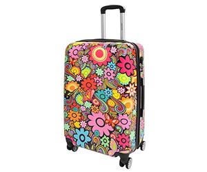 House Of Leather Large Size Four Wheels Hard Shell Suitcase Printed Expandable Luggage Flower Print