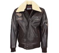 Mens Real Leather Bomber Jacket Detachable Collar Aviator Style Pilot-N (M, Brown)