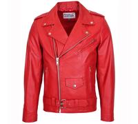 House of Leather Men's Brando Real Leather Biker Jacket Johnny in Red | Size: Small House of Leather Red S