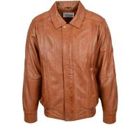 Mens Real Leather Bomber Jacket Classic Fit Blouson Style Jim (M, Tan)