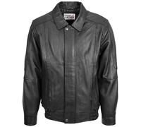 Mens Real Leather Bomber Jacket Classic Fit Blouson Style Jim (M, Black)
