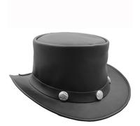 Real Cow Leather Top Hat Black Buffalo Coins Band Steampunk Magician Hats HL0011 (as8, Alpha, s)