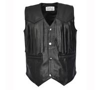 House of Leather Men's Leather Waistcoat with Fringe Details Western Vest Warden Black | Size: Large House of Leather Black L
