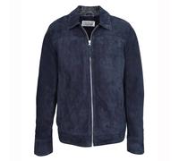 House of Leather Men's Mens Real Goat Suede Jacket Classic Zip Box Style Larry in Navy | Size: Small House of Leather Navy S