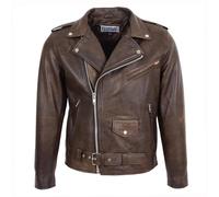 House of Leather Men's Mens Real Leather Biker Jacket Cross Zip Brando Style Kyle in Brown | Size: Medium House of Leather Brown M