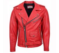 House of Leather Men's Mens Real Leather Biker Jacket Cross Zip Brando Style Kyle in Red | Size: Medium House of Leather Red M