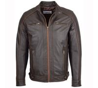 House of Leather Men's Mens Real Leather Biker Style Zip Jacket Cafe Racer Ethan Brown | Size: 3XL House of Leather Brown 3XL