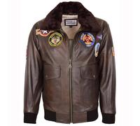 House of Leather Men's Mens Real Leather Bomber Jacket Air Force Pilot Style Lester Brown | Size: Large House of Leather Brown L