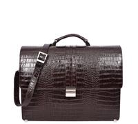 House of Leather Men's Mens Real Leather Croc Print Briefcase Messenger Bag Carter Brown | Size: Large House of Leather Brown Large