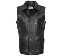 House of Leather Men's Mens Real Leather Gilet Vest Multi Purpose Waistcoat Roger in Black | Size: Medium House of Leather Black M