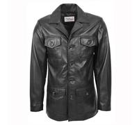 House of Leather Men's Mens Real Leather Reefer Jacket Classic Blazer Style Jerry in Black | Size: XL House of Leather Black XL