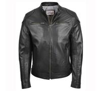 House of Leather Men's Mens Real Soft Leather Biker Jacket Cafe Racer Milton in Black | Size: 3XL House of Leather Black 3XL