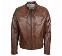 House of Leather Men's Mens Real Soft Leather Biker Jacket Cafe Racer Milton in Brown | Size: Medium House of Leather Brown M
