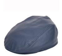 Real Leather Flat Cap Newsboy Ivy Peaked Gatsby Golf Cabbie Hat (UK, Alpha, S, Blue)