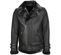 House Of Leather Mens Real Sheepskin Aviator Jacket Cross Zip Flying Style Alvin Black (S)