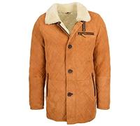 House Of Leather Mens Real Sheepskin Coat Cross Stitch Shearling Anorak Edwin (XL, Tan)