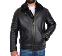 House of Leather Men's Real Sheepskin Jacket B3 Aviator Bomber Coat Wright in Black | Size: Small House of Leather Black S