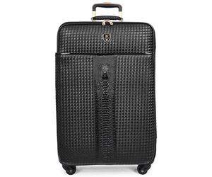 House Of Leather Premium Luggage Black Croc-Embossed Lightweight 4 Wheel Spinner Suitcases with Stabilizers Midnight (Black, Medium)