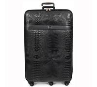 Premium PU Leather Croc-Print Luggage Hybrid Shell Suitcases Lightweight with Lock, 360° Smooth Spinner & Stabilizer Wheels Black Elite (Small)
