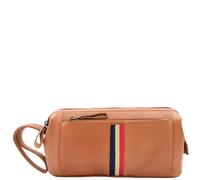 House of Leather Real Leather Toiletry Wash Bag Travel Wrist Pouch HOL951 Navy in Tan | Size: Small House of Leather Tan Small